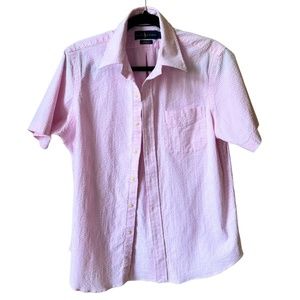 RL Prepster Classic Fit Seersucker Shirt - Sz M - Rose/White